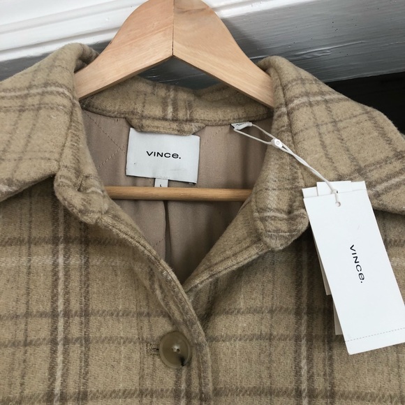 NWT Vince Padded Flannel Plaid Shirt Jacket Shacket Light Dune Color - Picture 8 of 10